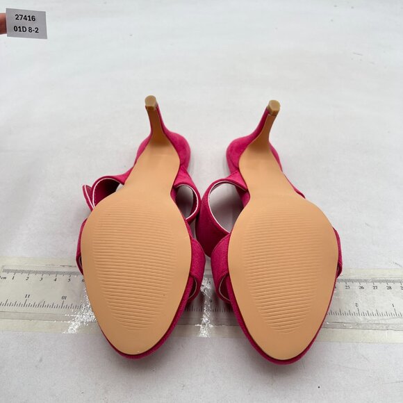 miss left Hot Pink Open Toe Double Straps Mules Slip On High Heel Slide Sandals - Picture 7 of 8